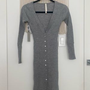 Aritzia Gray Ribbed Button-Down Dress